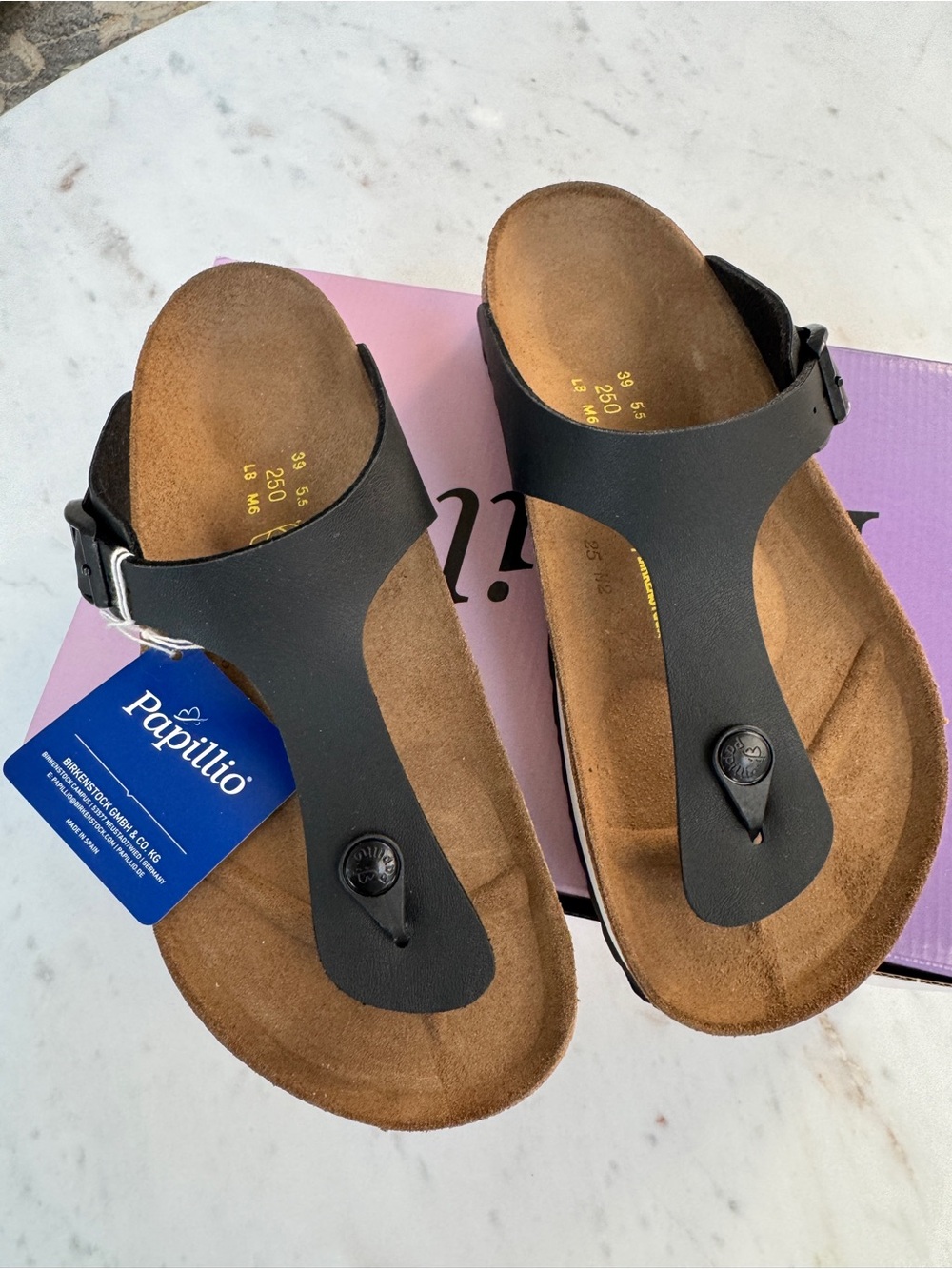 NWT Papillio by Birkenstock Gizeh Platform Sandals Black EU 39 US 8 Regular Fit